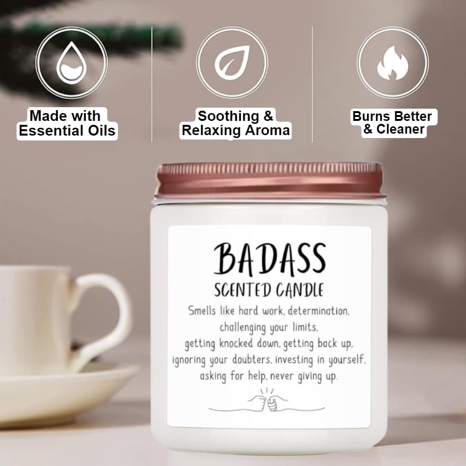 Congratulations Gifts for Women Men, Inspirational Gifts for Women or Men, Friends Coworkers, Birthday Gifts for her Boss Lady, New Job, Promotion Gifts for Women Men,10oz Badass Scented Candle - Image 4