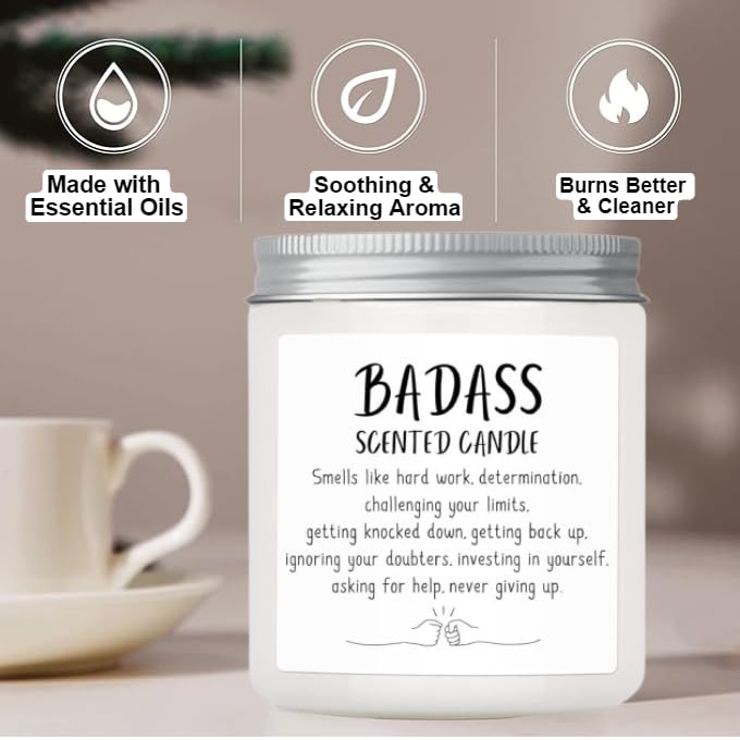 Congratulations Gifts for Women Men, Inspirational Gifts for Women or Men, Friends Coworkers, Birthday Gifts for her Boss Lady, New Job, Promotion Gifts for Women Men, 10oz Badass Scented Candle - Image 3