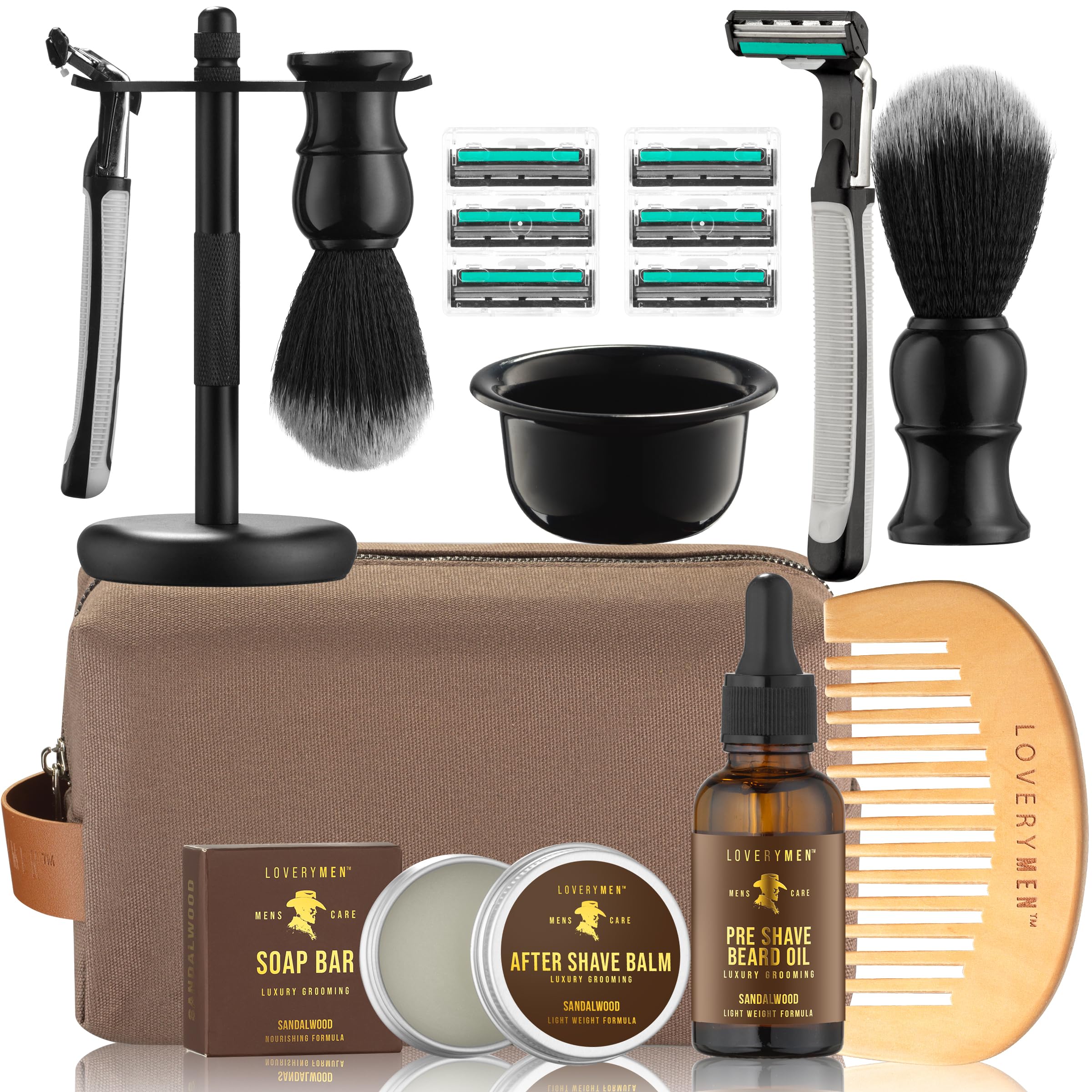 Deluxe Shaving Kit for Men, Gifts for Men, 17pc Shaving Brush Kit with Double Edge Safety Razor, Razor Blades, Sandalwood Bar Soap, Preshave Beard Oil & More, Mens Beard Kit, Birthday Gift - Image 7