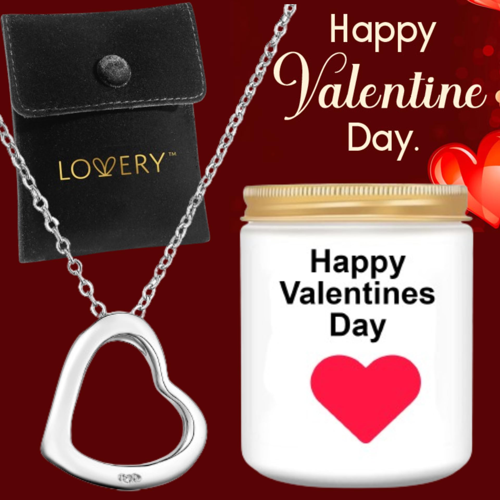 Valentine's Day Gifts for Her - Love Heart Pendant Necklaces for Women, .925 Sterling Silver Pendant, Vanilla Scented Soy Candle & Pouch, Luxury Jewelry for Women Mom Girlfriend Friend Sister - Image 3