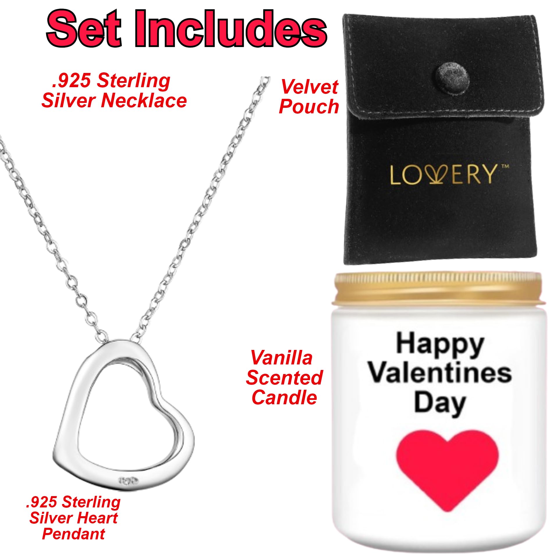 Valentine's Day Gifts for Her - Love Heart Pendant Necklaces for Women, .925 Sterling Silver Pendant, Vanilla Scented Soy Candle & Pouch, Luxury Jewelry for Women Mom Girlfriend Friend Sister - Image 4